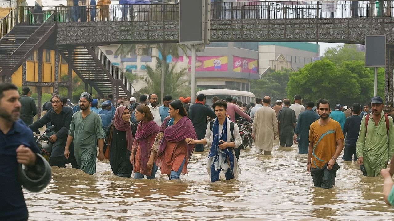 Pakistan Floods 2025 Karachi submerged under floodwaters with rescue operations underway.